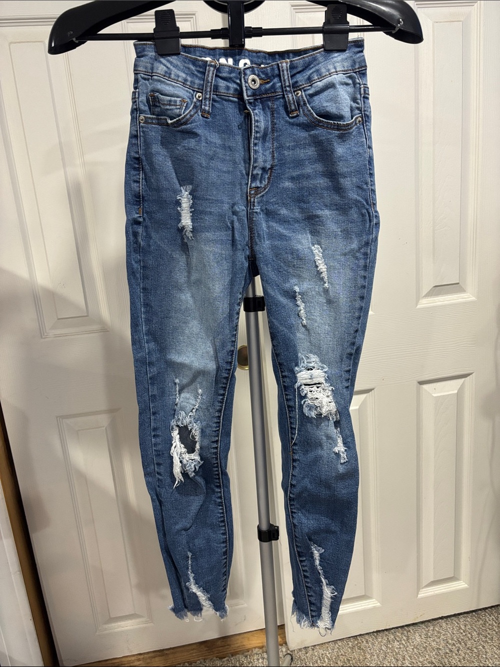 High-Rise Distressed Skinny Jeans - Blue